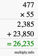 How to calculate 477 times 55 using long multiplication