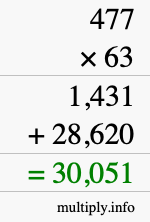 How to calculate 477 times 63 using long multiplication