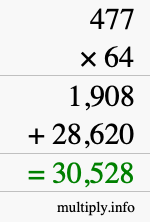 How to calculate 477 times 64 using long multiplication