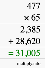 How to calculate 477 times 65 using long multiplication