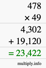 How to calculate 478 times 49 using long multiplication