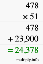 How to calculate 478 times 51 using long multiplication
