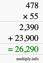 How to calculate 478 times 55 using long multiplication