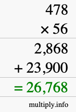 How to calculate 478 times 56 using long multiplication