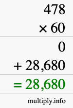 How to calculate 478 times 60 using long multiplication How to calculate 478 times 60 using long multiplication