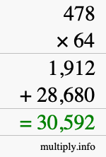 How to calculate 478 times 64 using long multiplication