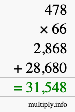 How to calculate 478 times 66 using long multiplication