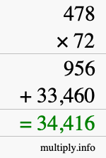 How to calculate 478 times 72 using long multiplication