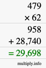 How to calculate 479 times 62 using long multiplication