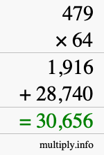 How to calculate 479 times 64 using long multiplication