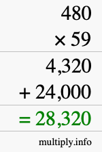 How to calculate 480 times 59 using long multiplication