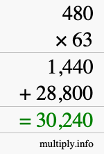 How to calculate 480 times 63 using long multiplication