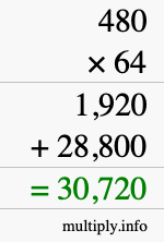How to calculate 480 times 64 using long multiplication