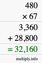 How to calculate 480 times 67 using long multiplication