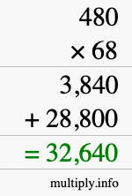 How to calculate 480 times 68 using long multiplication