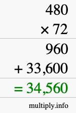 How to calculate 480 times 72 using long multiplication