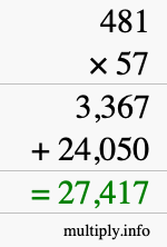 How to calculate 481 times 57 using long multiplication