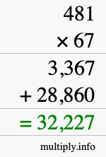 How to calculate 481 times 67 using long multiplication