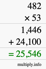 How to calculate 482 times 53 using long multiplication