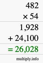 How to calculate 482 times 54 using long multiplication
