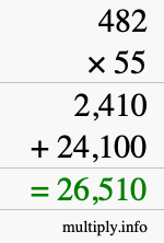 How to calculate 482 times 55 using long multiplication