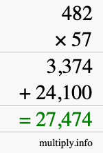 How to calculate 482 times 57 using long multiplication