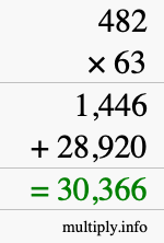 How to calculate 482 times 63 using long multiplication