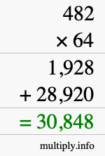How to calculate 482 times 64 using long multiplication