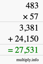 How to calculate 483 times 57 using long multiplication