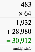 How to calculate 483 times 64 using long multiplication