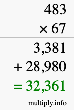 How to calculate 483 times 67 using long multiplication