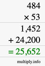 How to calculate 484 times 53 using long multiplication