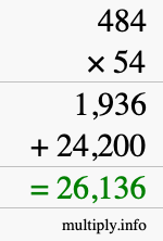 How to calculate 484 times 54 using long multiplication