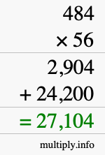 How to calculate 484 times 56 using long multiplication