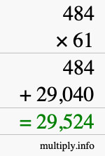 How to calculate 484 times 61 using long multiplication