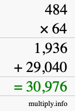 How to calculate 484 times 64 using long multiplication