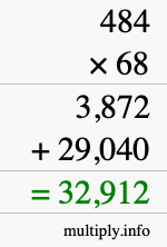 How to calculate 484 times 68 using long multiplication
