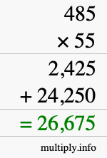 How to calculate 485 times 55 using long multiplication