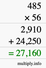 How to calculate 485 times 56 using long multiplication