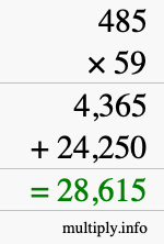 How to calculate 485 times 59 using long multiplication