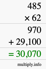 How to calculate 485 times 62 using long multiplication