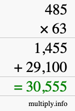How to calculate 485 times 63 using long multiplication