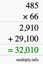 How to calculate 485 times 66 using long multiplication