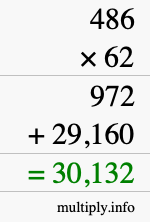 How to calculate 486 times 62 using long multiplication