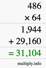How to calculate 486 times 64 using long multiplication