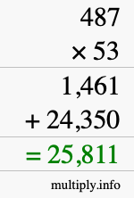 How to calculate 487 times 53 using long multiplication