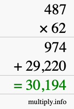 How to calculate 487 times 62 using long multiplication