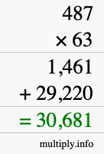How to calculate 487 times 63 using long multiplication