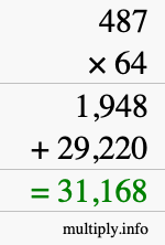 How to calculate 487 times 64 using long multiplication