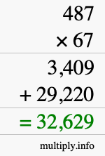 How to calculate 487 times 67 using long multiplication